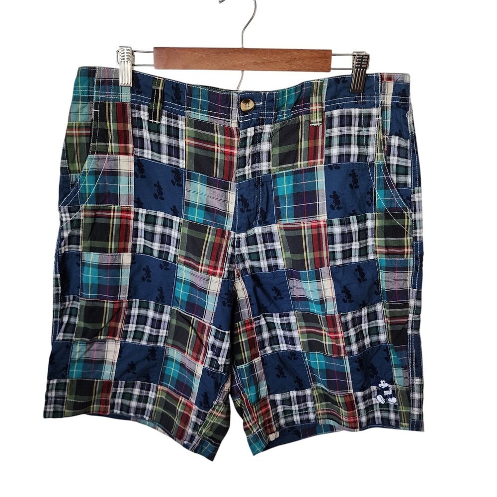 Mickey Mouse Patchwork Shorts Disney World Plaid Mens 36 X 9 Inch